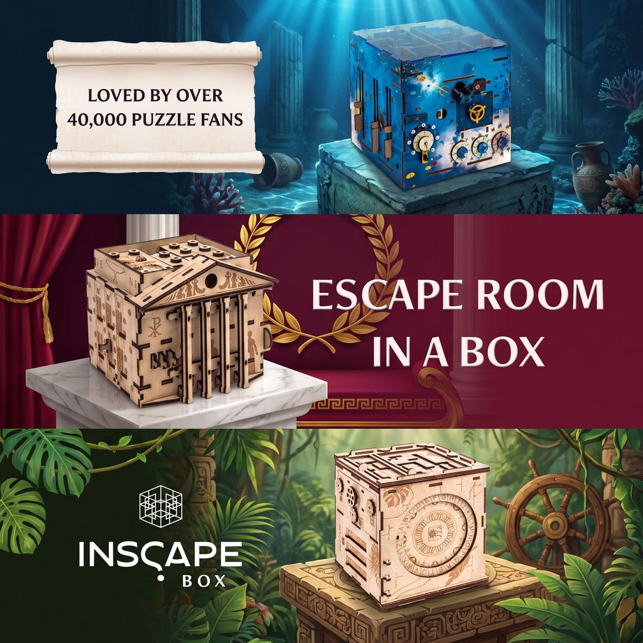 INSCAPE Puzzle Boxen Atlantis Labyrinth, Caesar’s Riches und Maya’s Myths in ihren Themenwelten