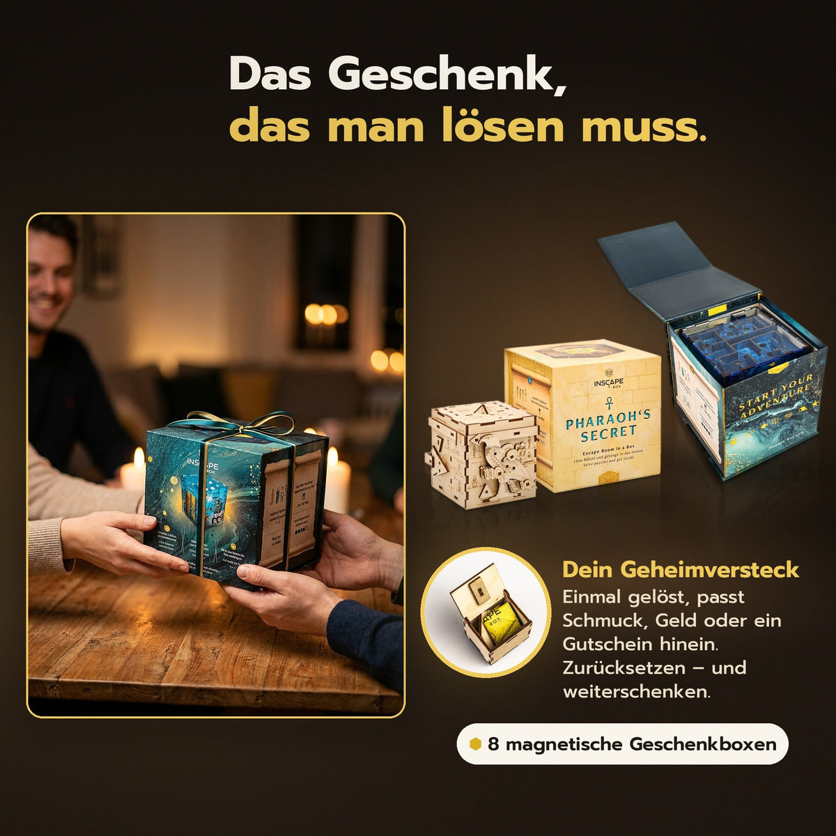 Das Geschenk, das man lösen muss: eine INSCAPE Puzzlebox wird verschenkt – mit Geheimversteck
