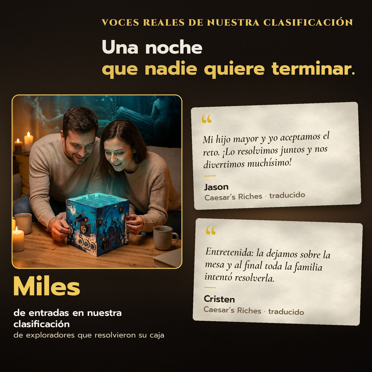 Una noche que nadie quiere terminar: una pareja resuelve junta una caja INSCAPE, voces reales de nuestra clasificación