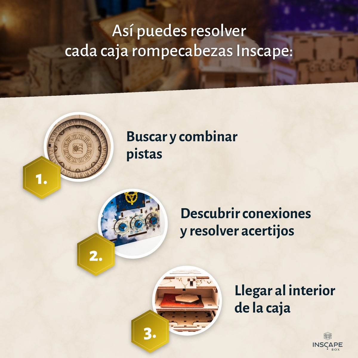 Cómo resolver una caja rompecabezas INSCAPE: buscar pistas, resolver acertijos, llegar al interior