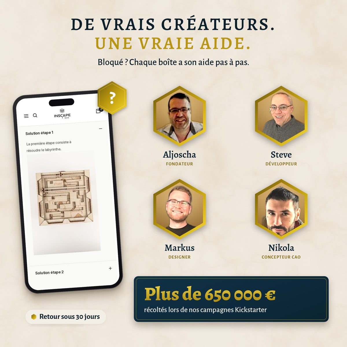 L’équipe INSCAPE et l’aide pas à pas pour chaque boîte