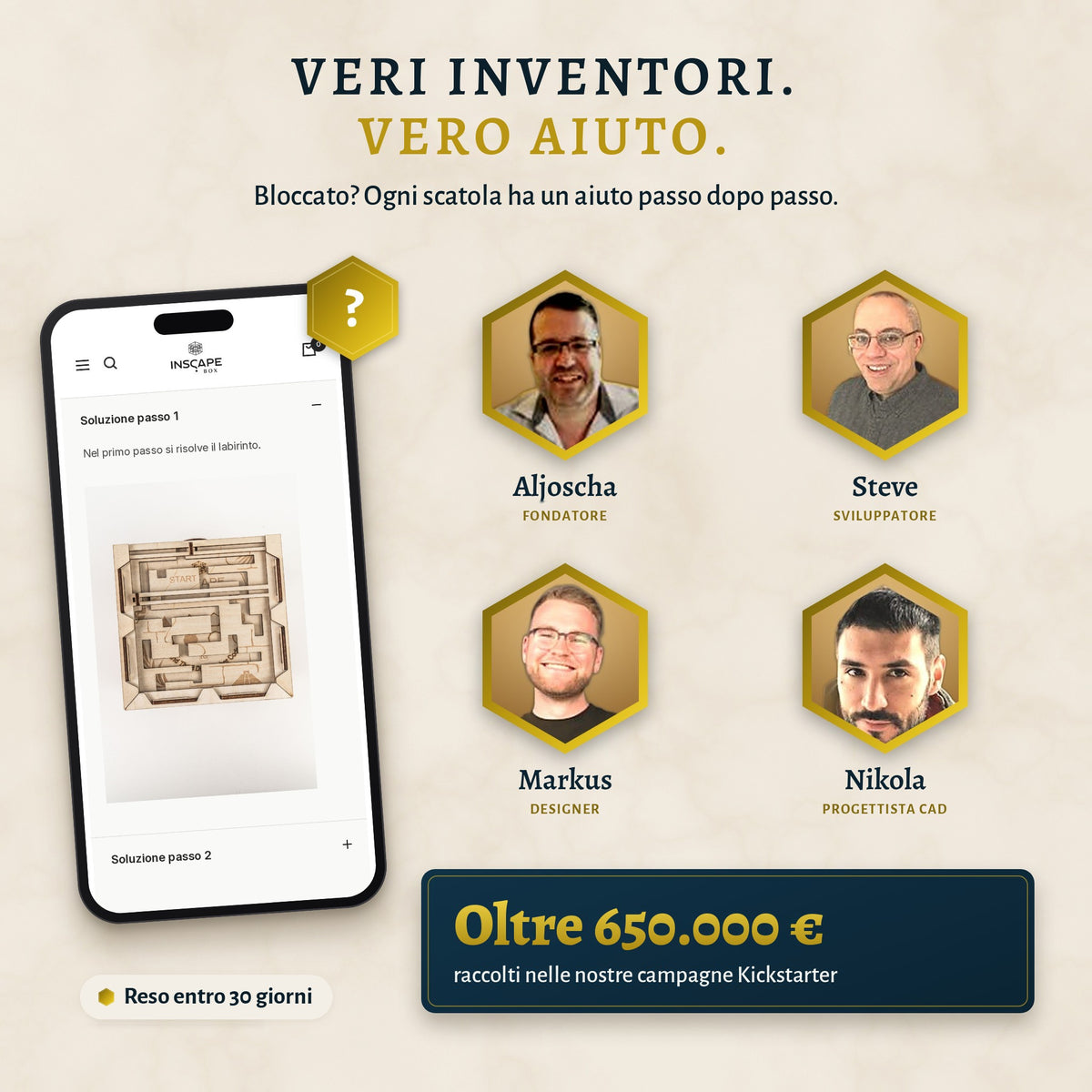 Il team INSCAPE e l’aiuto passo dopo passo per ogni scatola