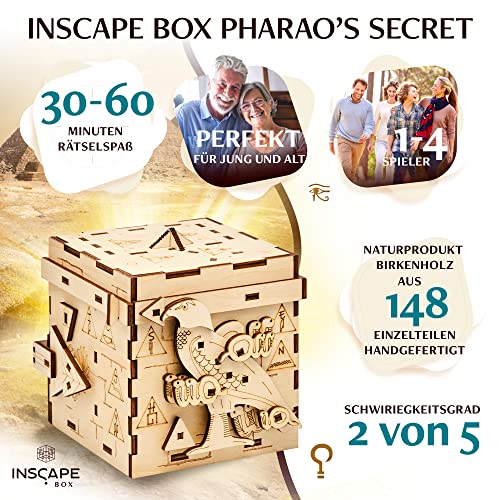 INSCAPE Pharaoh´s Secret - Rätselbox Holz - Puzzle Box - Escape Room Spiel Erwachsene und Kinder - Knobelspiele für Erwachsene - 3D Holzpuzzle - Cluebox - Denkspiele