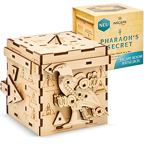 INCAPE Pharaoh's Secret - wooden puzzle box - puzzle box - escape room game for adults and children - puzzle games for adults - 3D wooden puzzle - clue box - mind games