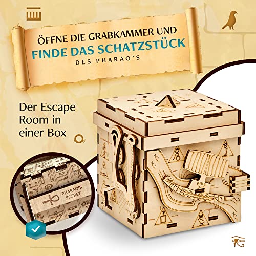 INCAPE Pharaoh's Secret - caja de rompecabezas de madera - caja de rompecabezas - juego de sala de escape para adultos y niños - juegos de rompecabezas para adultos - rompecabezas de madera 3D - caja de pistas - juegos mentales